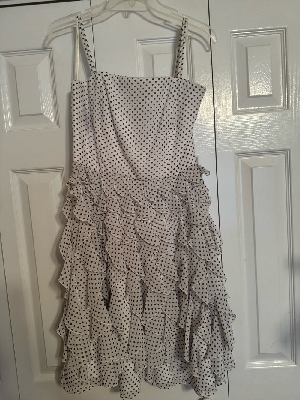 White House Black Market White and Black Polka Dot Ruffle Mini Dress